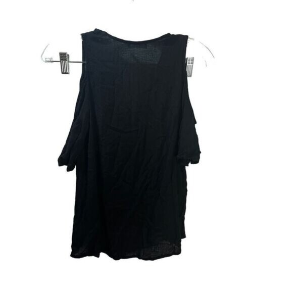 LUSH Black Cold Shoulder V Neck Faux Wrap Top XS - Picture 3 of 5
